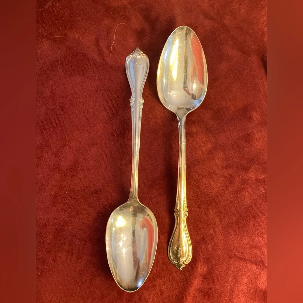 2 Silverplate Serving Spoons w/ H Monogram Wm Rogers Memory Pattern | 1960s